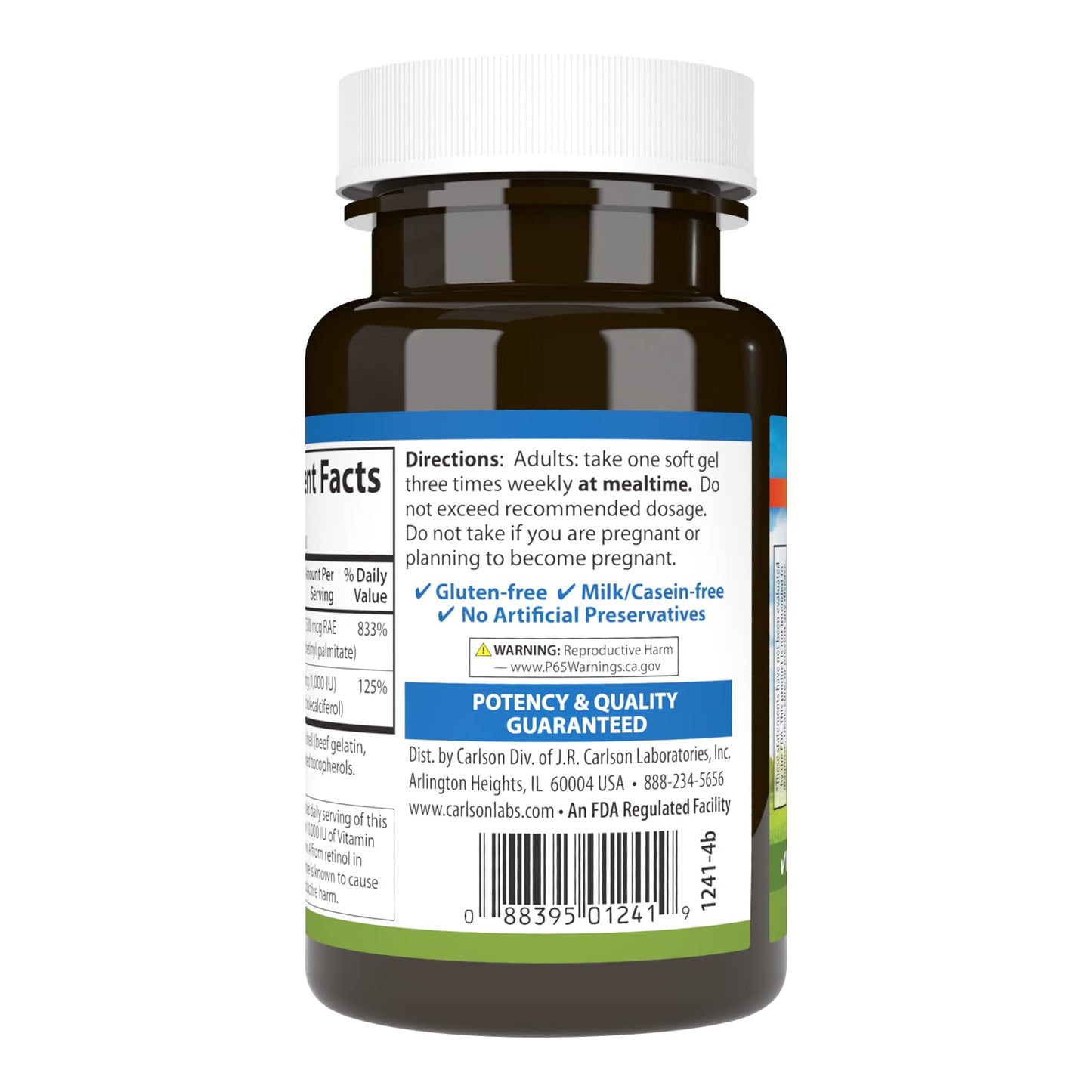 Carlson A & D Vitamin A & D - Vision & Skin Support, 100 Softgels | 25,000 IU A / 1,000 IU D3