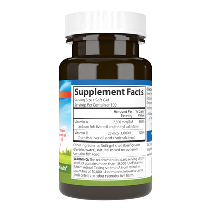 Carlson A & D Vitamin A & D - Vision & Skin Support, 100 Softgels | 25,000 IU A / 1,000 IU D3