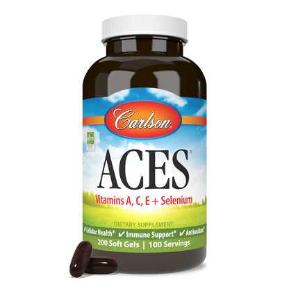 Carlson ACES Vitamins A, C, E + Selenium – Immune Support & Antioxidant (200 Softgels)