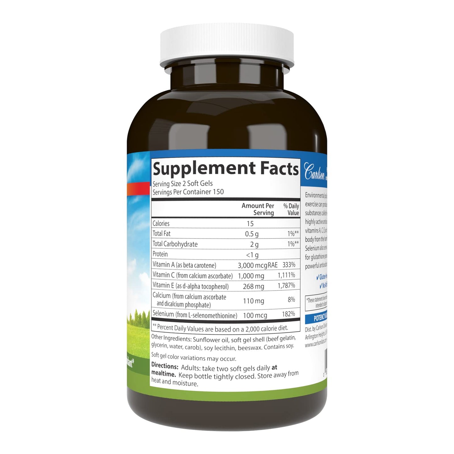 Carlson ACES - Vitamins A, C, E + Selenium for Cellular Health & Immune Support | Antioxidant - 300 Softgels