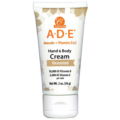 Carlson ADE Hand & Body Cream – Avocado Oil, Vitamin D & E, Unscented, 2 oz