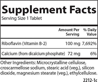 Carlson B-2 100 mg Riboflavin - Energy & Vision Support - 250 Vegetarian Tablets