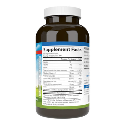 Carlson B-50 Gels | Vitamin B Complex for Energy Production & Cellular Support | 200 Softgels