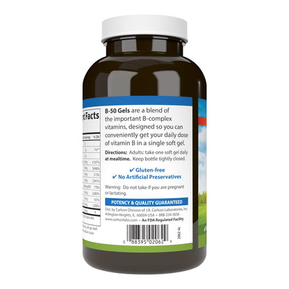 Carlson B-50 Gels | Vitamin B Complex for Energy Production & Cellular Support | 200 Softgels