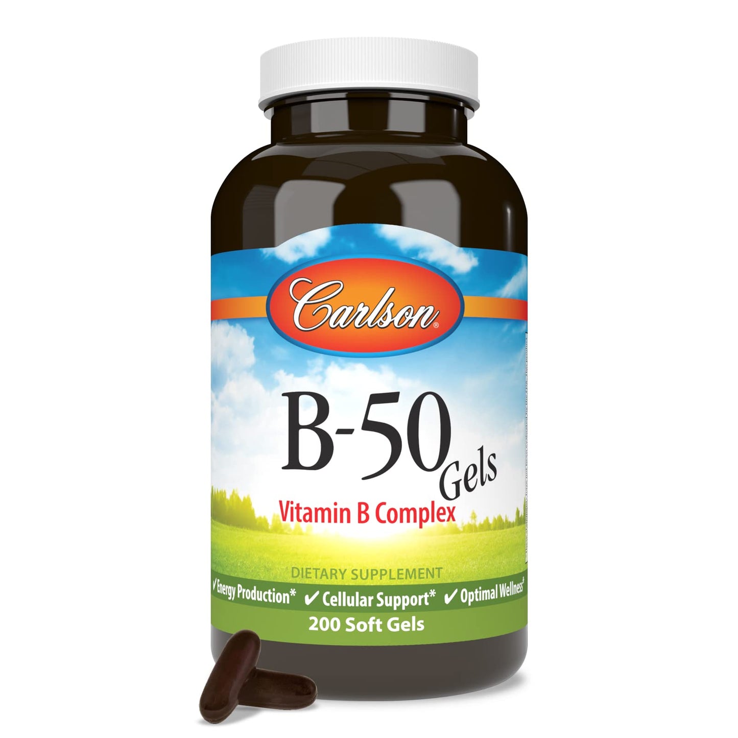 Carlson B-50 Gels | Vitamin B Complex for Energy Production & Cellular Support | 200 Softgels