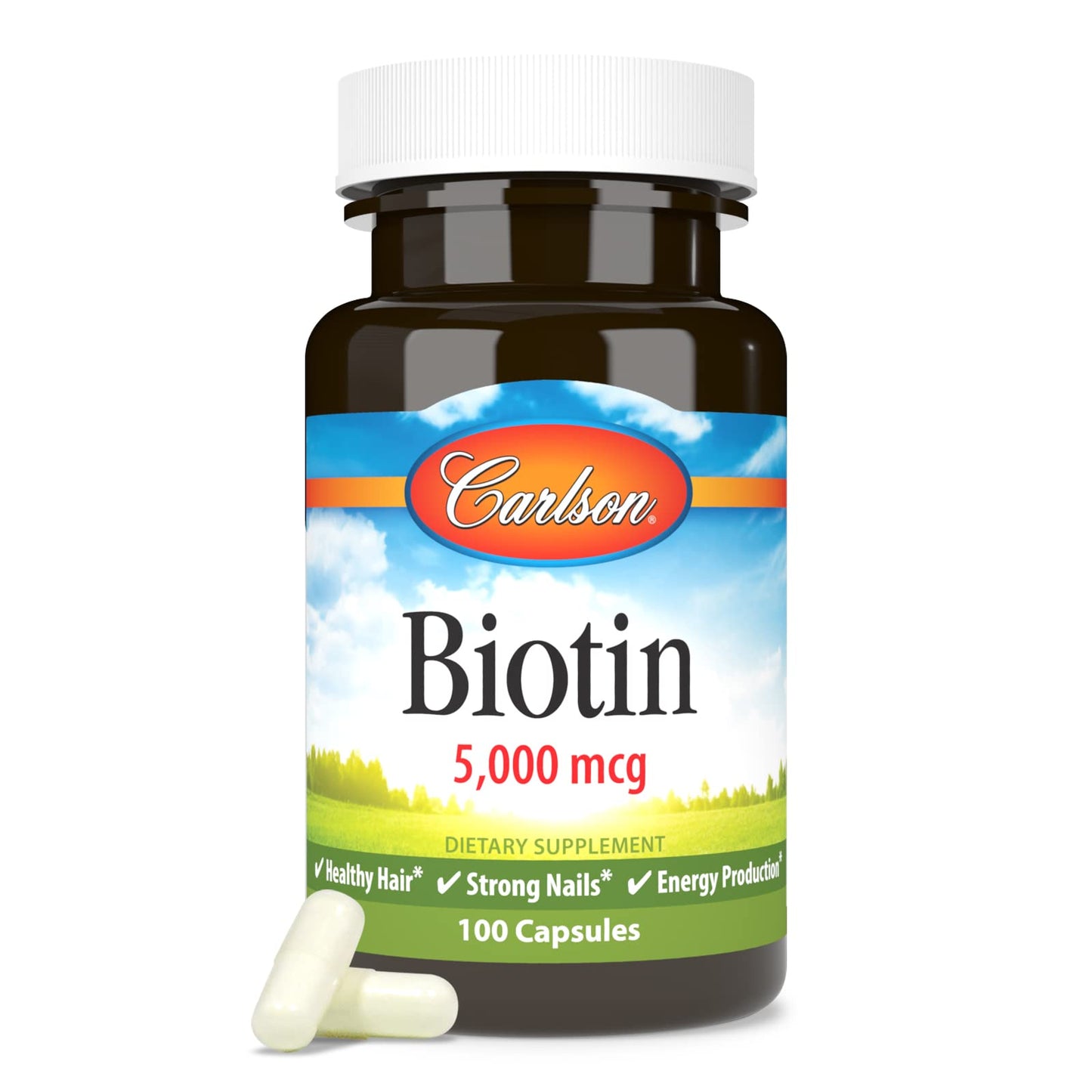 Carlson Biotin 5000 mcg - Healthy Hair, Strong Nails & Energy Production | 100 Capsules