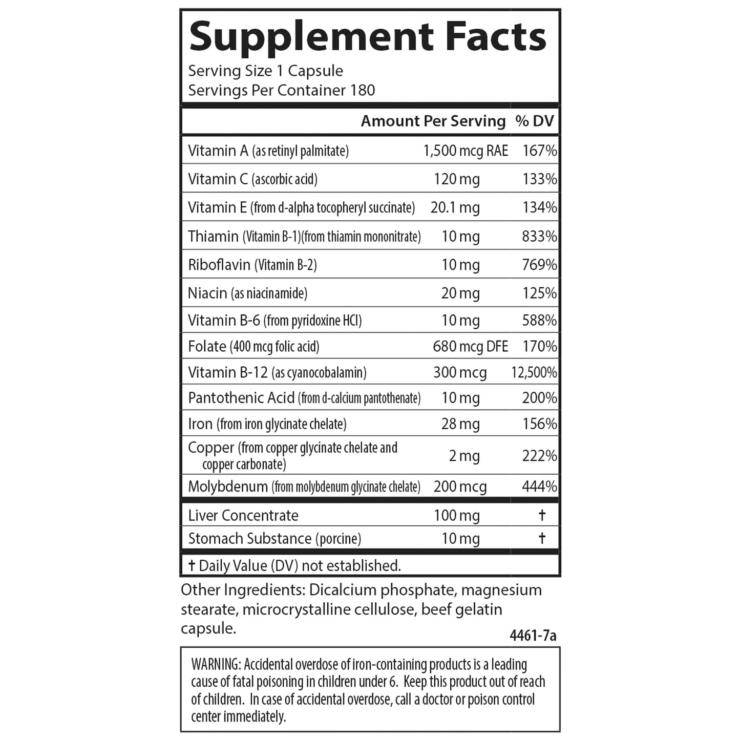 Carlson Blood Nutrients 28 mg Iron, 180 Capsules