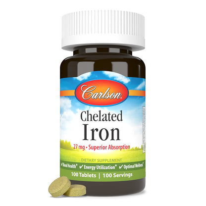 Carlson Chelated Iron 27 mg | Superior Absorption | 100 Tablets