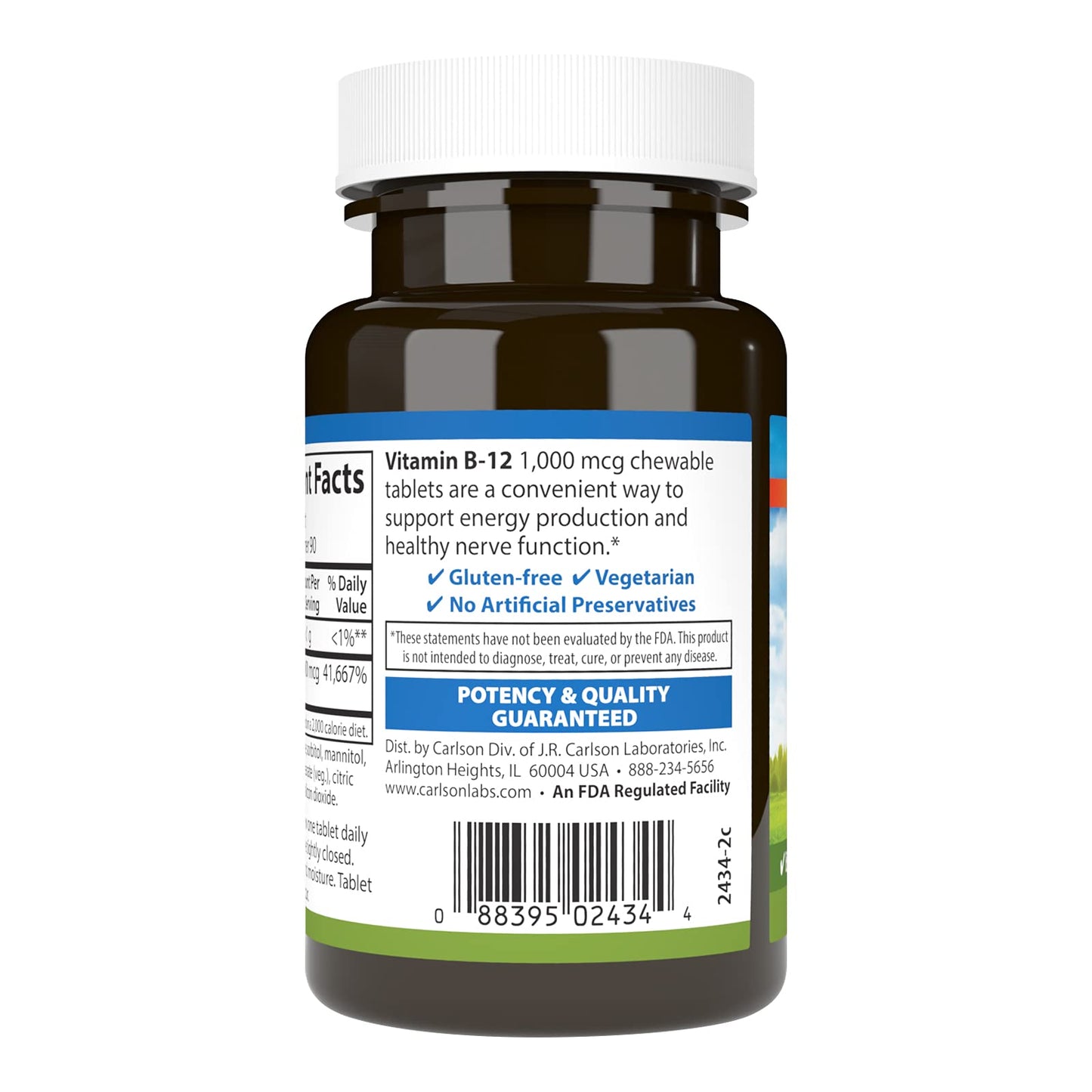 Carlson Chewable B-12 1000 mcg – Energy & Nerve Support, Lemon, 90 Tablets