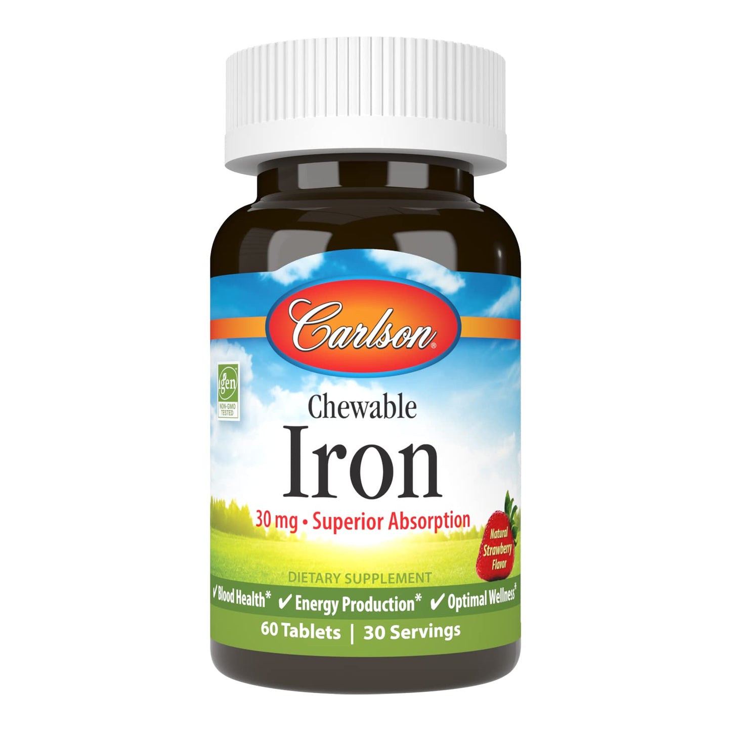 Carlson Chewable Iron 30 mg – Superior Absorption, Blood Health & Energy | Strawberry Flavor | 60 Tablets