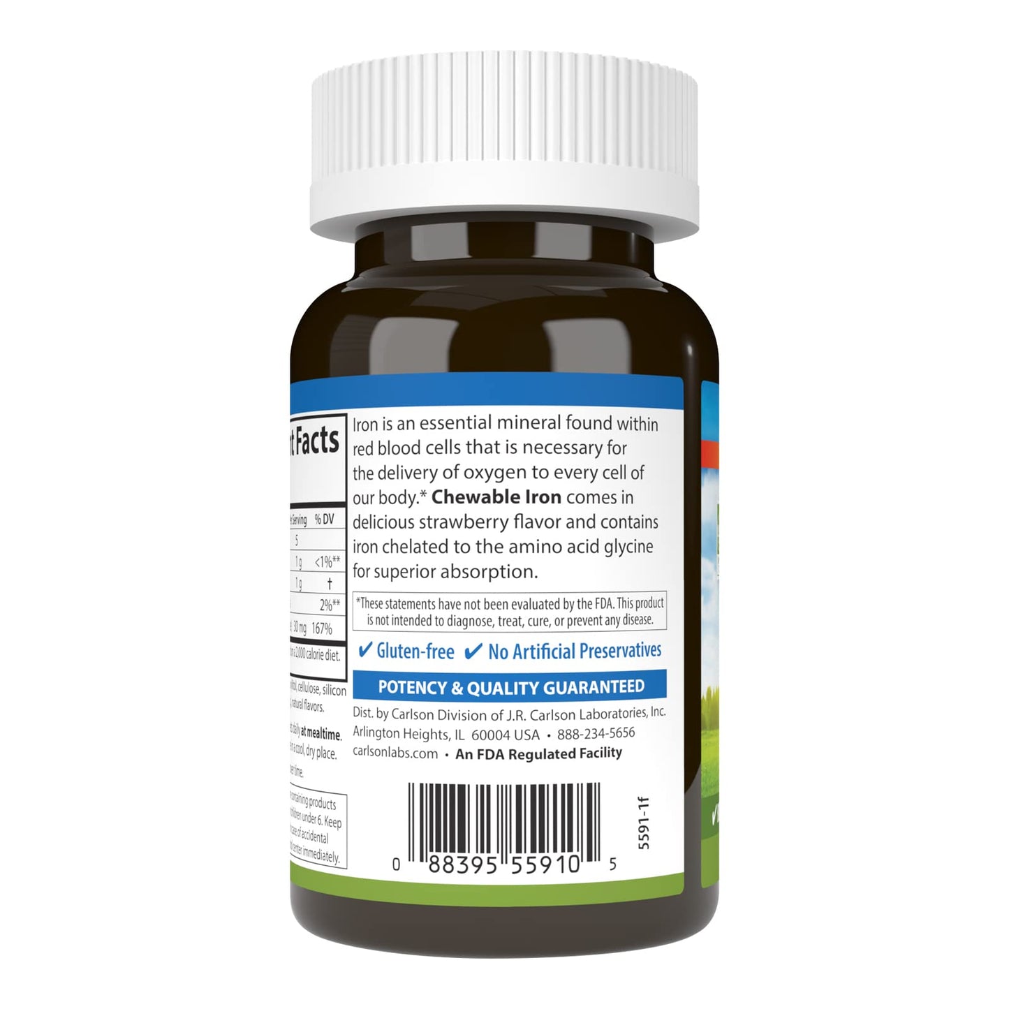 Carlson Chewable Iron 30 mg – Superior Absorption, Blood Health & Energy | Strawberry Flavor | 60 Tablets
