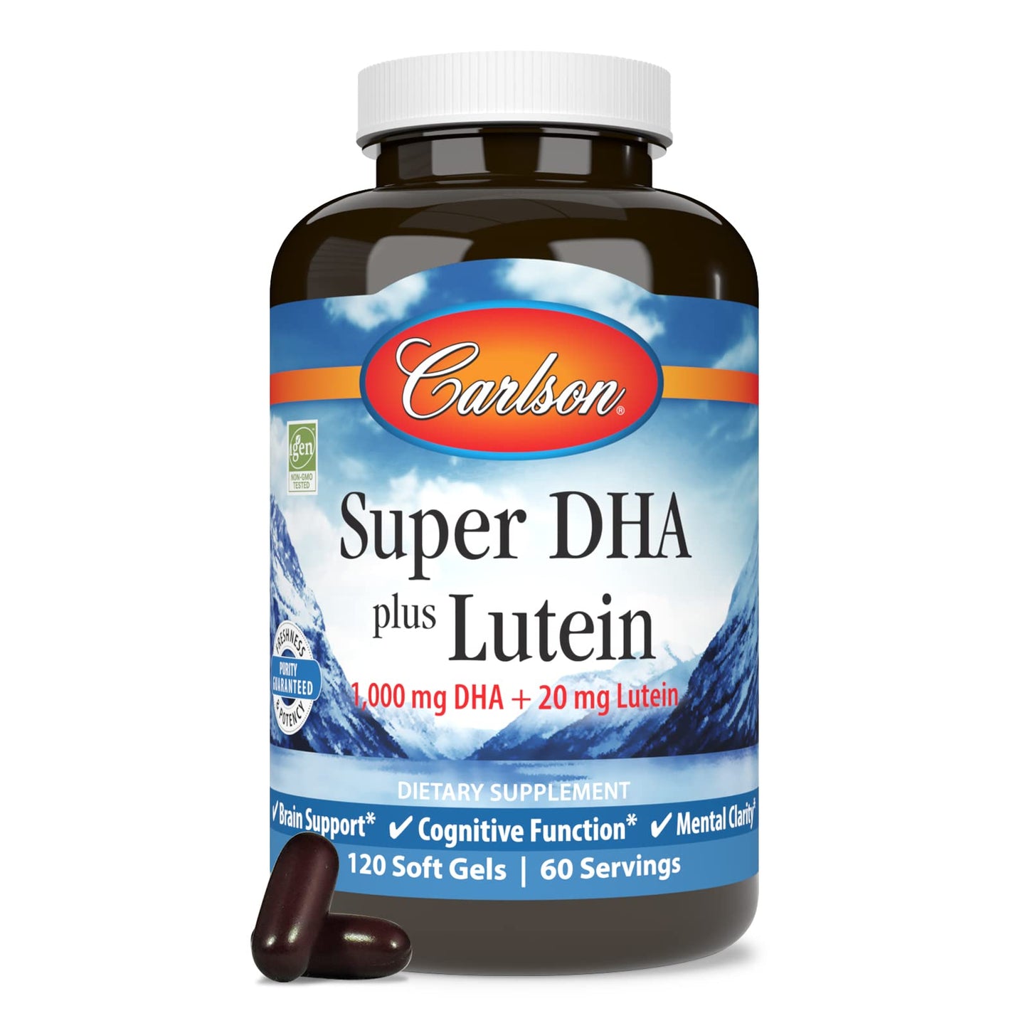 Carlson Super DHA Plus Lutein – 1000 mg DHA + 20 mg Lutein, 120 Softgels