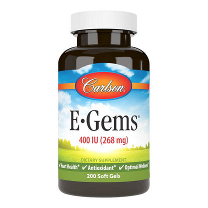 Carlson E-Gems 400 IU Vitamin E – Heart Health & Wellness | 200 Softgels