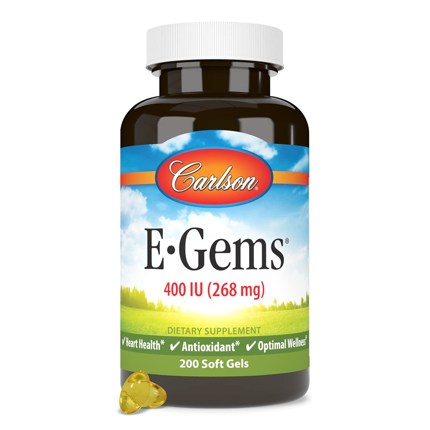 Carlson E-Gems 400 IU Vitamin E – Heart Health & Wellness | 200 Softgels