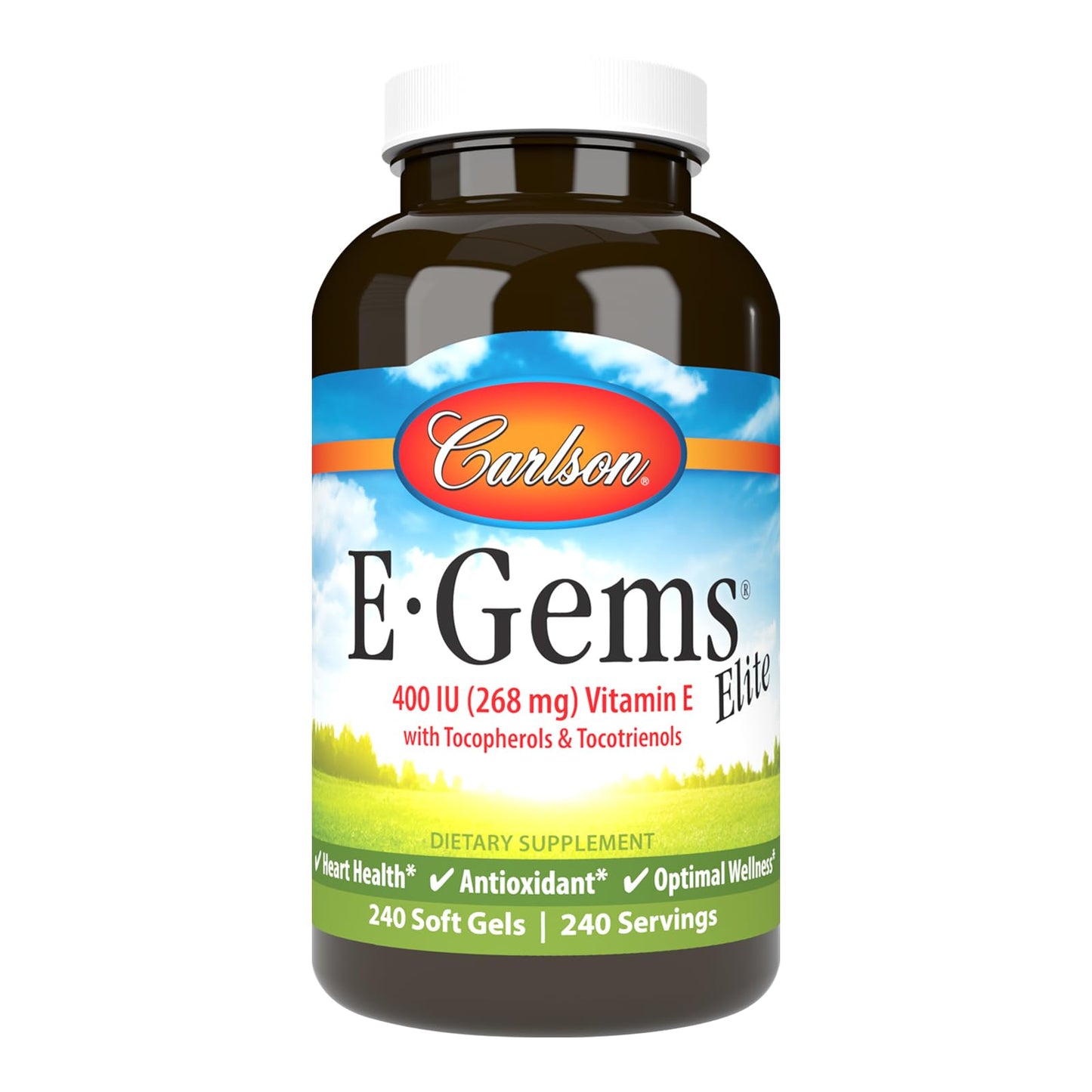 Carlson E-Gems Elite 400 IU Vitamin E | Heart Health & Antioxidant | 240 Softgels