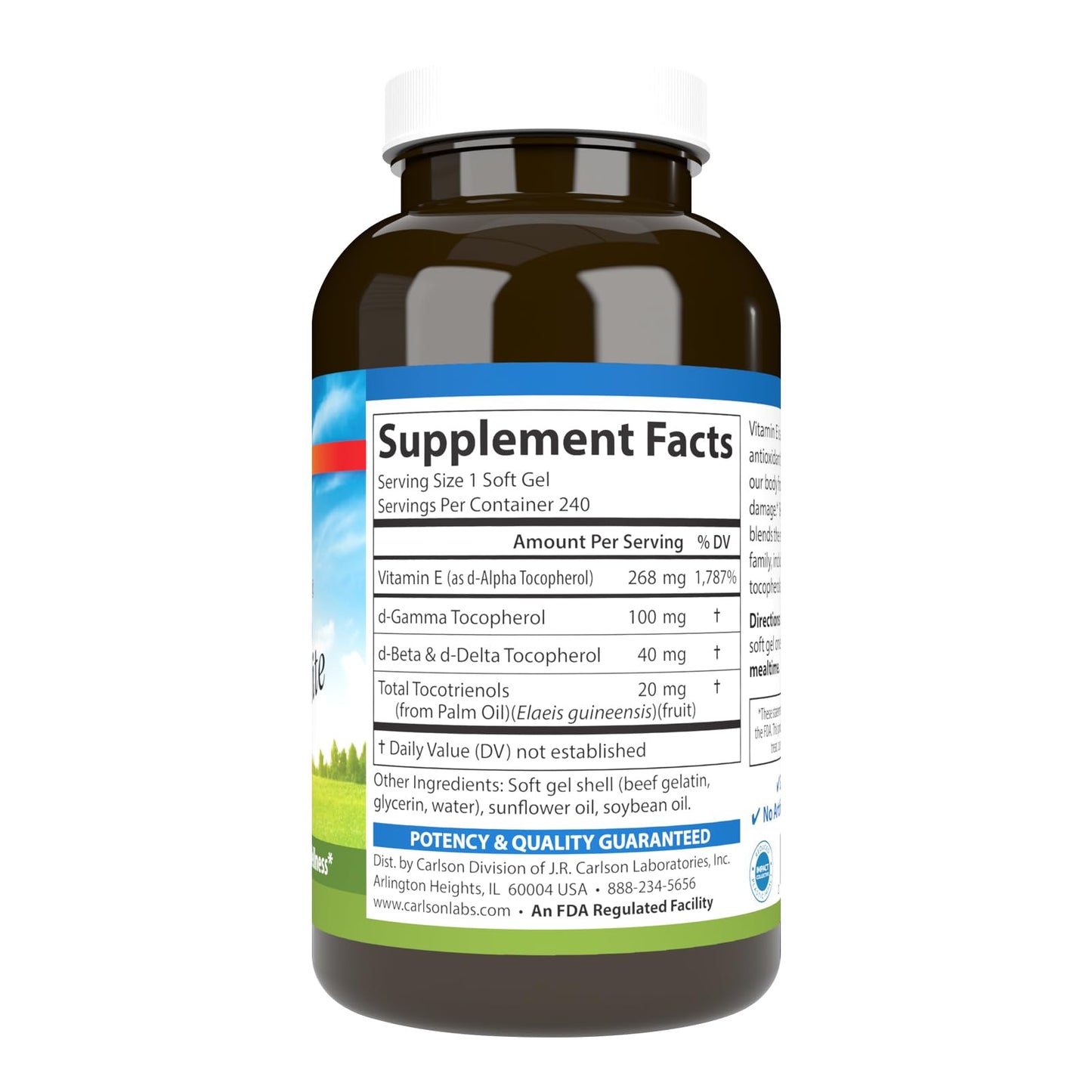 Carlson E-Gems Elite 400 IU Vitamin E | Heart Health & Antioxidant | 240 Softgels