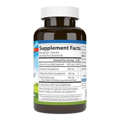 Carlson E-Gems Elite Vitamin E 1000 IU – Tocopherols & Tocotrienols, 60 Softgels