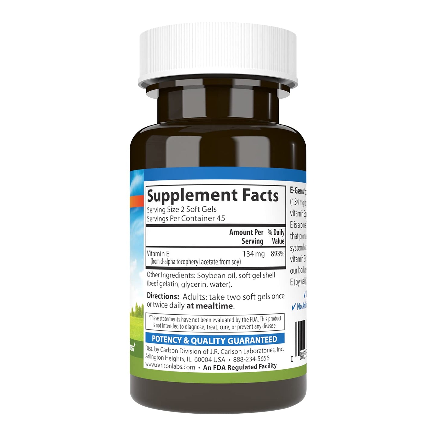 Carlson E-Gems Vitamin E 200 IU (134 mg) - Natural Source, 90 Soft Gels