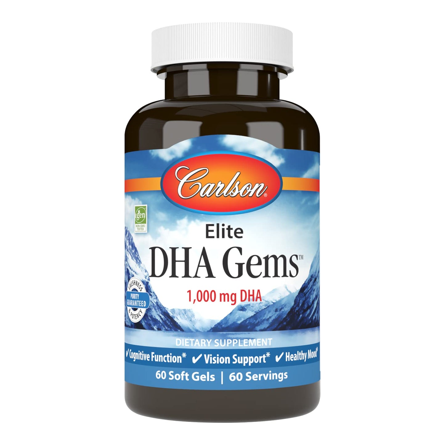 Carlson Elite DHA Gems 1000 mg DHA – Wild-Caught, Sustainably Sourced, 60 Softgels