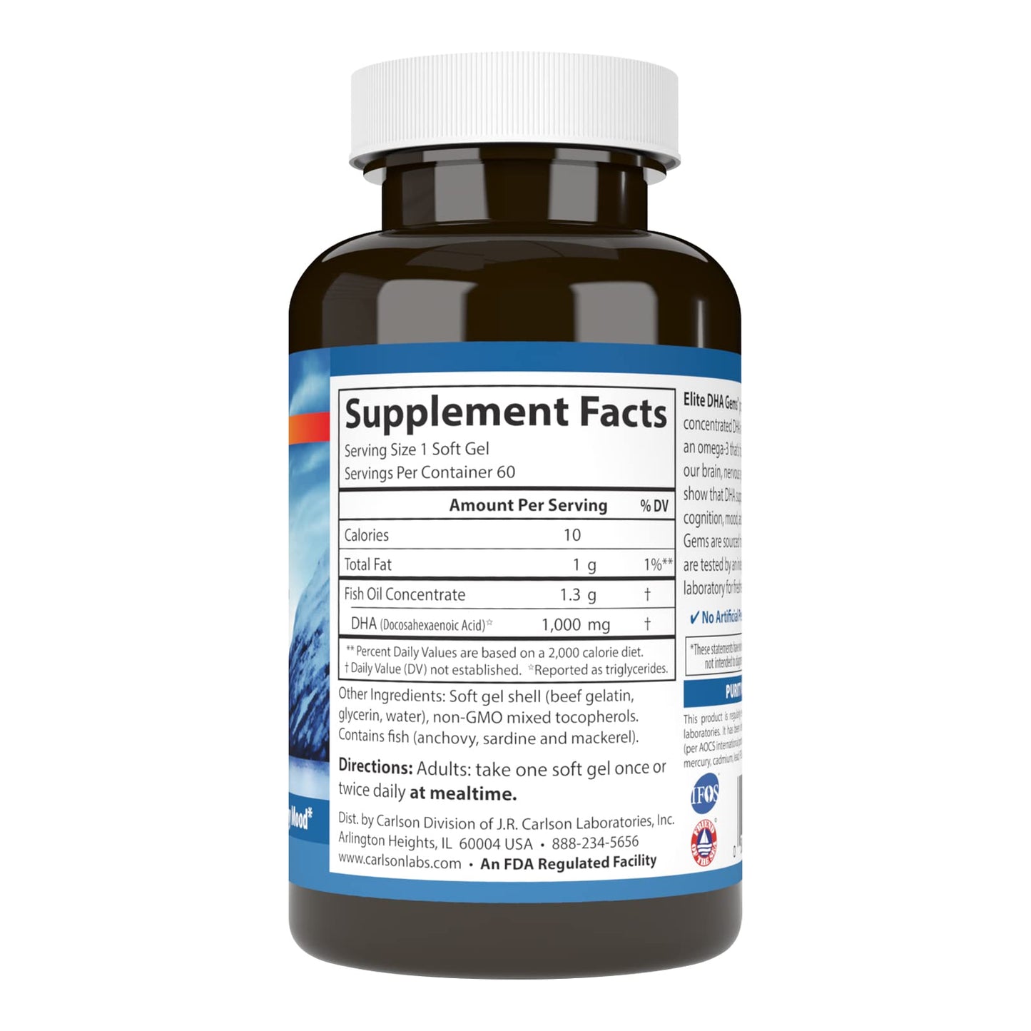 Carlson Elite DHA Gems 1000 mg DHA – Wild-Caught, Sustainably Sourced, 60 Softgels