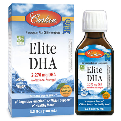 Carlson Elite DHA – 2,270 mg DHA per Teaspoon, Norwegian Fish Oil, Orange Flavor
