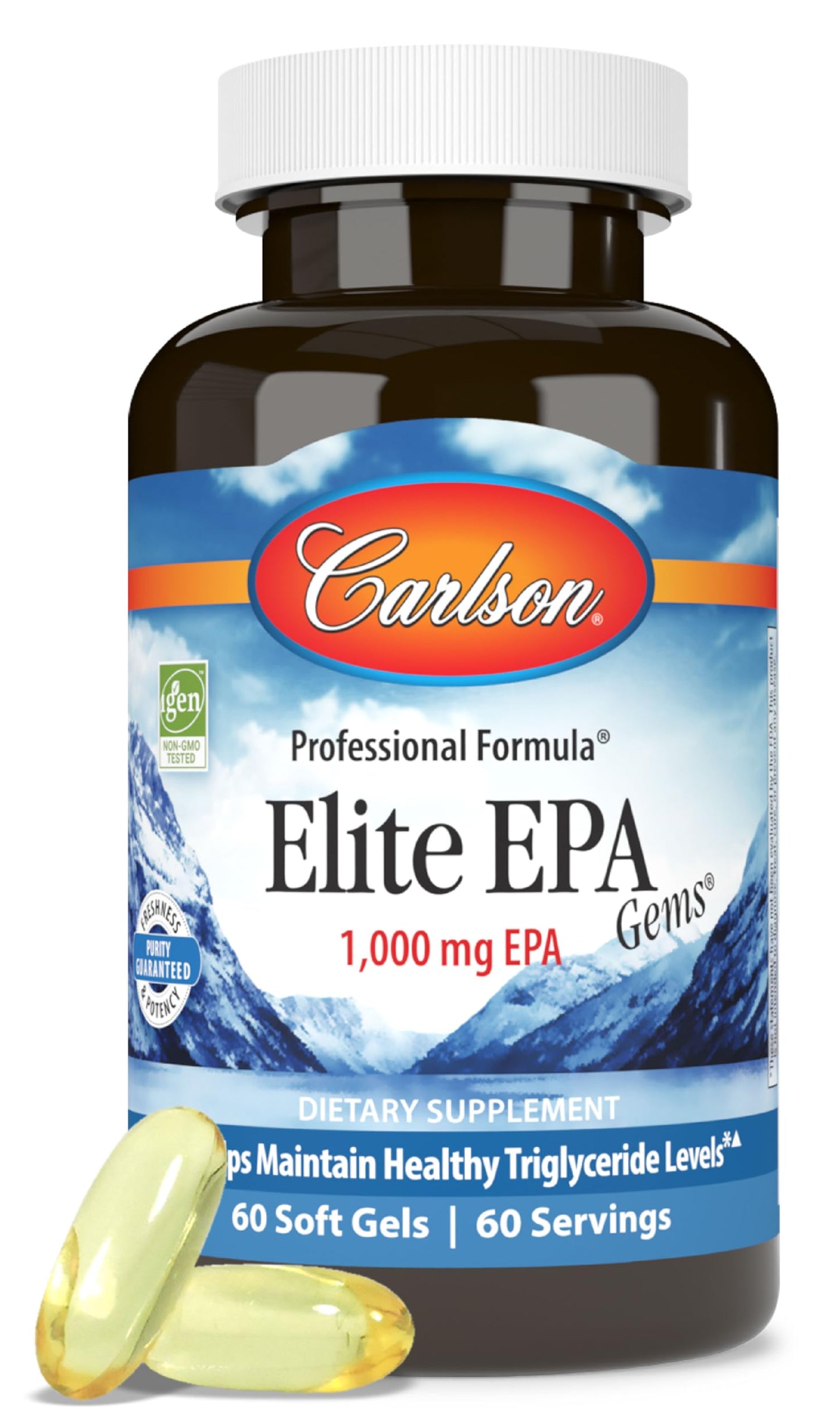 Carlson Elite EPA Gems 1000 mg EPA Fish Oil — Wild-Caught Norwegian, 60 Softgels