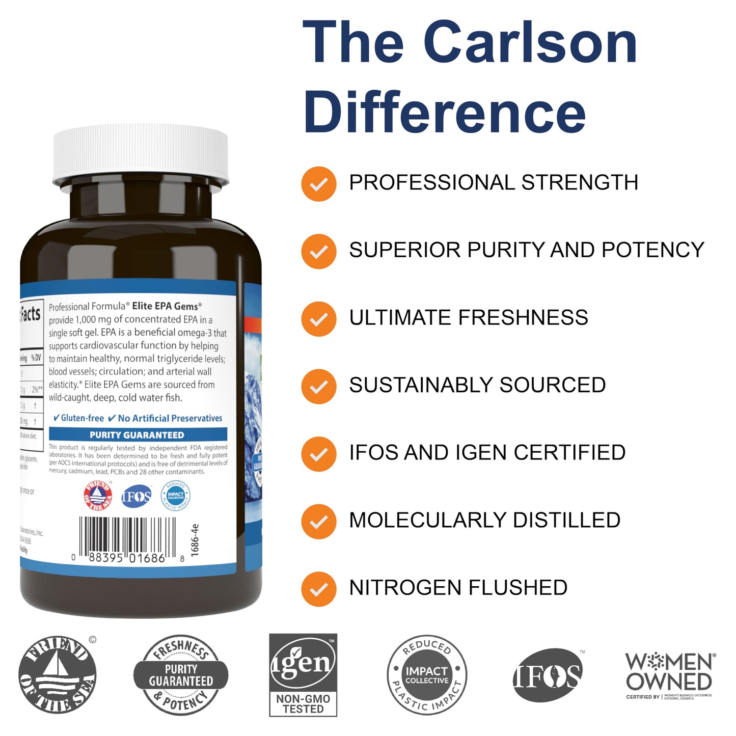 Carlson Elite EPA Gems 1000 mg EPA Fish Oil — Wild-Caught Norwegian, 60 Softgels