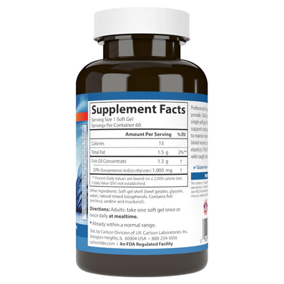 Carlson Elite EPA Gems 1000 mg EPA Fish Oil — Wild-Caught Norwegian, 60 Softgels