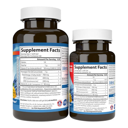 Carlson Elite Omega-3 Plus D & K - 700 mg EPA/DHA + D3 & K2, Lemon | Bone Health & Immune Support
