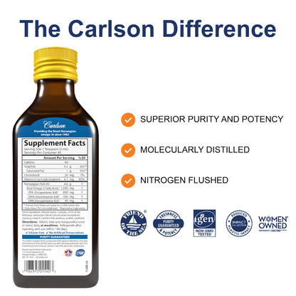 Carlson The Very Finest Fish Oil - 1600 mg Omega-3s, Lemon, 200ml