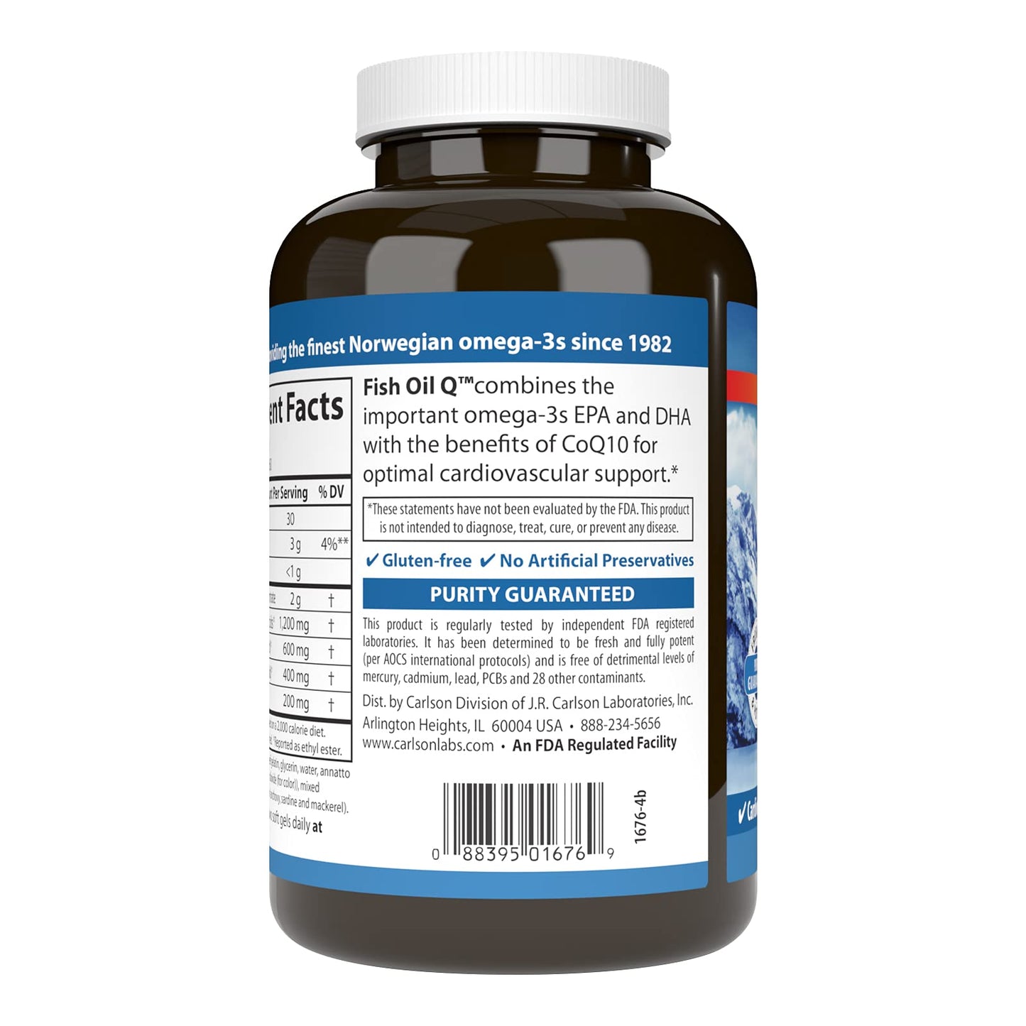 Carlson Fish Oil Q - 1200 mg Omega-3s + 200 mg CoQ10 | 120 Softgels