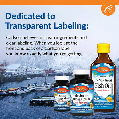 Carlson Fish Oil Q - 1200 mg Omega-3s + 200 mg CoQ10 | 120 Softgels
