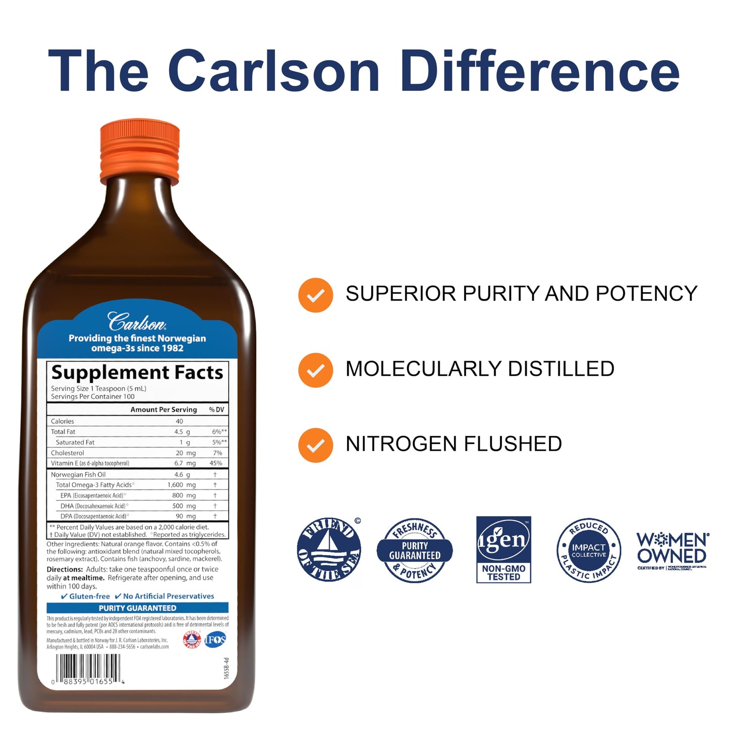 Carlson The Very Finest Fish Oil 1600 mg Omega-3s — Norwegian, Wild-Caught, Sustainably Sourced