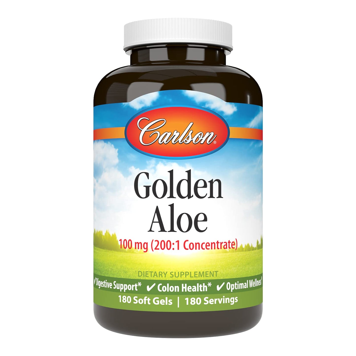 Carlson Golden Aloe 100 mg (200:1) Digestive Support & Colon Health – 180 Softgels