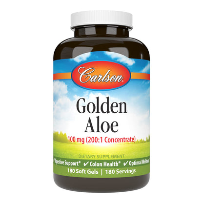 Carlson Golden Aloe 100 mg (200:1) Digestive Support & Colon Health – 180 Softgels
