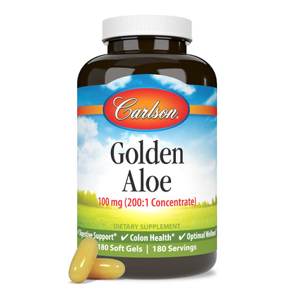 Carlson Golden Aloe 100 mg (200:1) Digestive Support & Colon Health – 180 Softgels