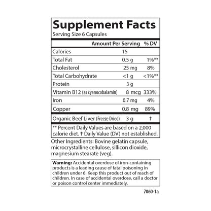 Carlson Grass-Fed Beef Liver - 60 Capsules | Iron & Copper for Energy & Blood Health
