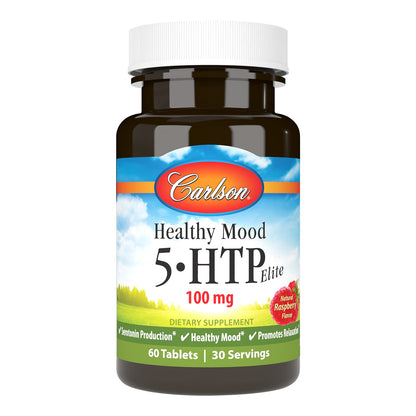 Carlson Healthy Mood 5-HTP Elite 100 mg with Vitamin B6 – Raspberry Chewable (60 Tablets)