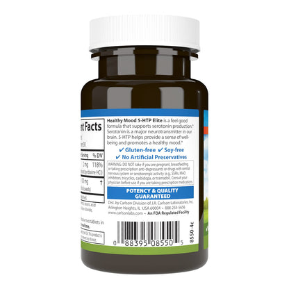Carlson Healthy Mood 5-HTP Elite 100 mg with Vitamin B6 – Raspberry Chewable (60 Tablets)