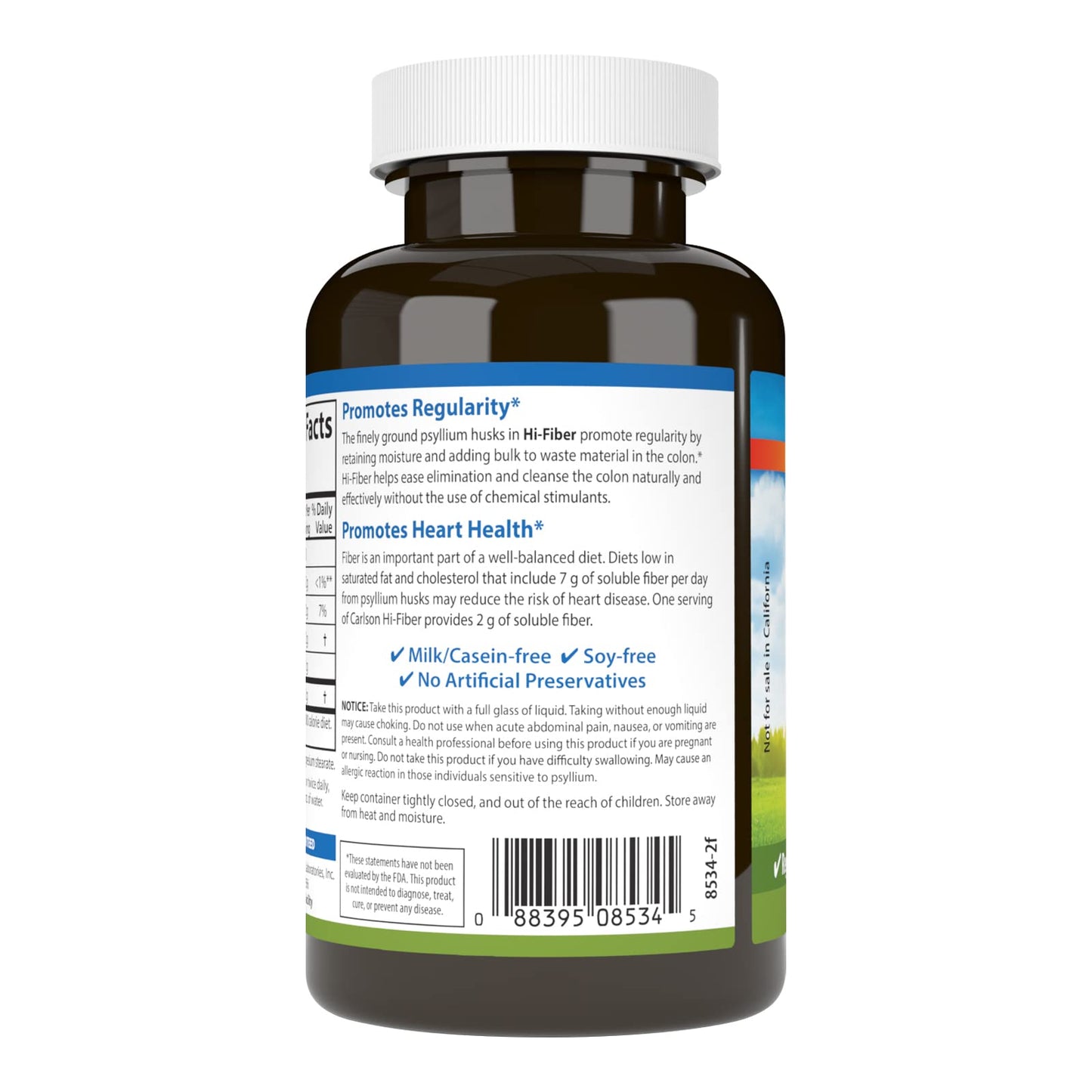 Carlson Hi-Fiber Psyllium Husk Capsules 3 g – Regularity, Colon Health & Heart Function | 100 Capsules