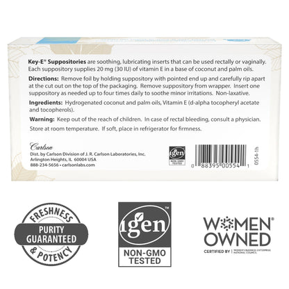Carlson Key-E Suppositories 30 IU Vitamin E – Vaginal & Rectal Lubrication, 24 Count