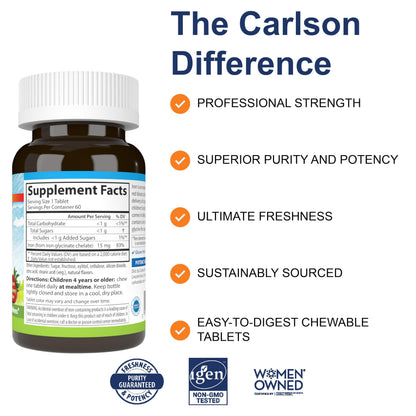 Carlson Kid's Chewable Iron 15 mg | Superior Absorption, 60 Tablets