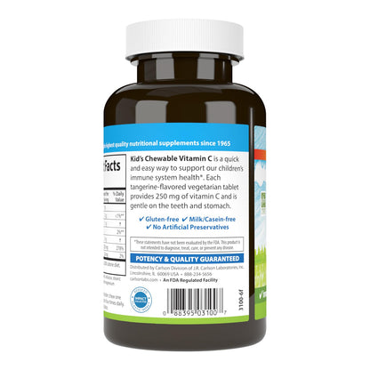 Carlson Kid's Vitamin C 250 mg Chewables – Tangerine, 60 Tabs | Immune Support