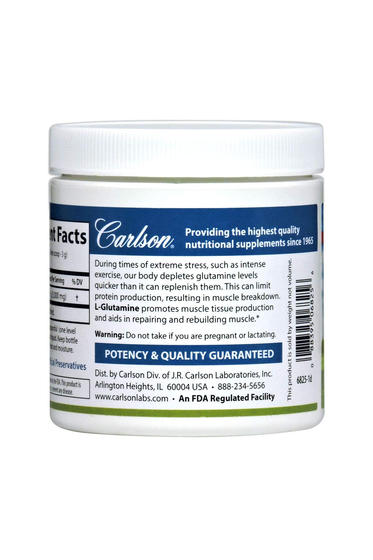 Carlson - L-Glutamine Powder, Free-Form Amino Acid, 3 g, Muscle Tissue Production & Function, Immune Support, 3.53 oz (100 g)