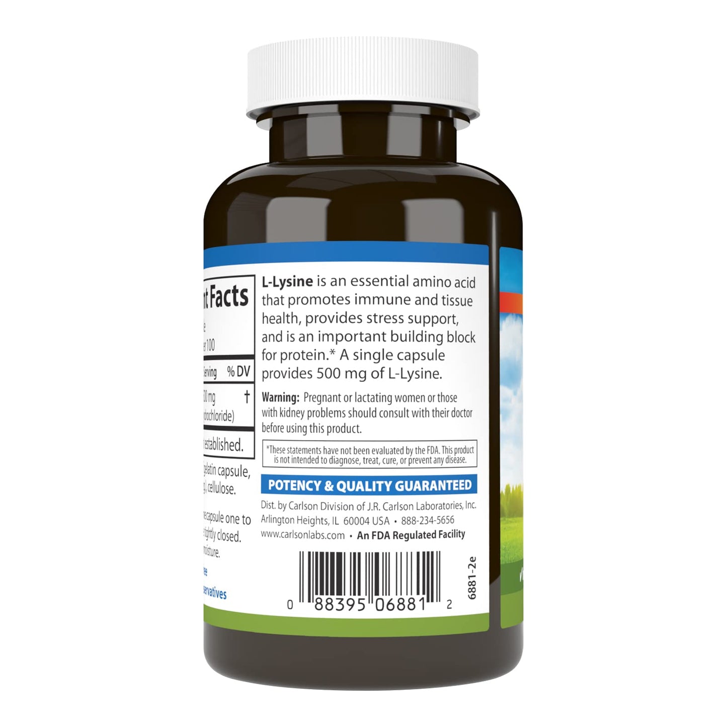 Carlson Labs L-Lysine, 500mg, 100 Capsules