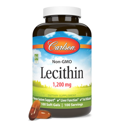Carlson Lecithin 1200 mg Softgels – Non-GMO, Nervous System & Liver Support (100 Softgels)