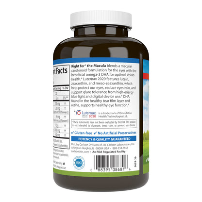 Carlson - Right for The Macula, Clinically Proven to Support Vision Health, Macular Health, Blue Light Protection & Eye Function, 120 Softgels