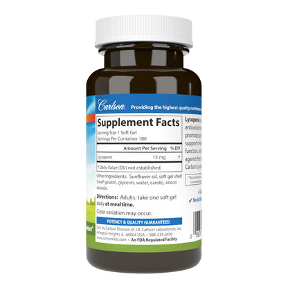 Carlson Lycopene 15 mg Tomato-Free – Prostate Health & Circulation Support, 180 Softgels