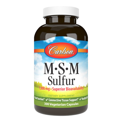 Carlson MSM Sulfur 1000 mg – Superior Bioavailability, Joint Support, Connective Tissue & Healthy Skin | 300 Vegetarian Capsules