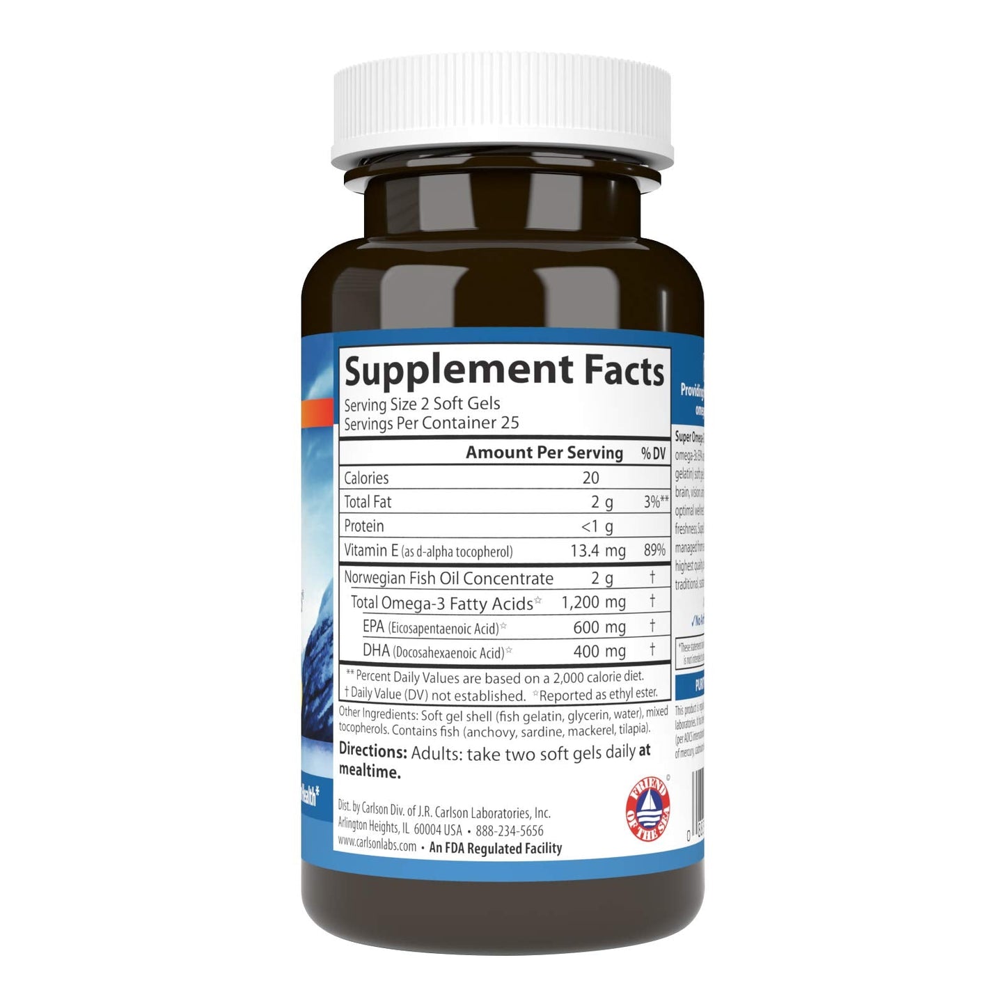 Carlson Super Omega-3 Gems 1200 mg | Norwegian Fish Oil for Heart, Brain & Vision – 50 Soft Gels
